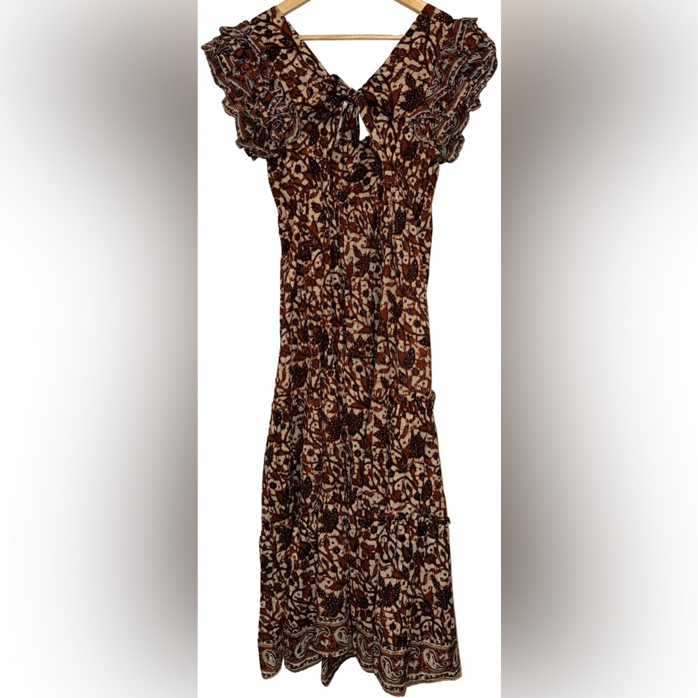 Anthropologie Love The Label 100% Cotton Mirabelle Ruffled Maxi Dress S Honey - Picture 8 of 11